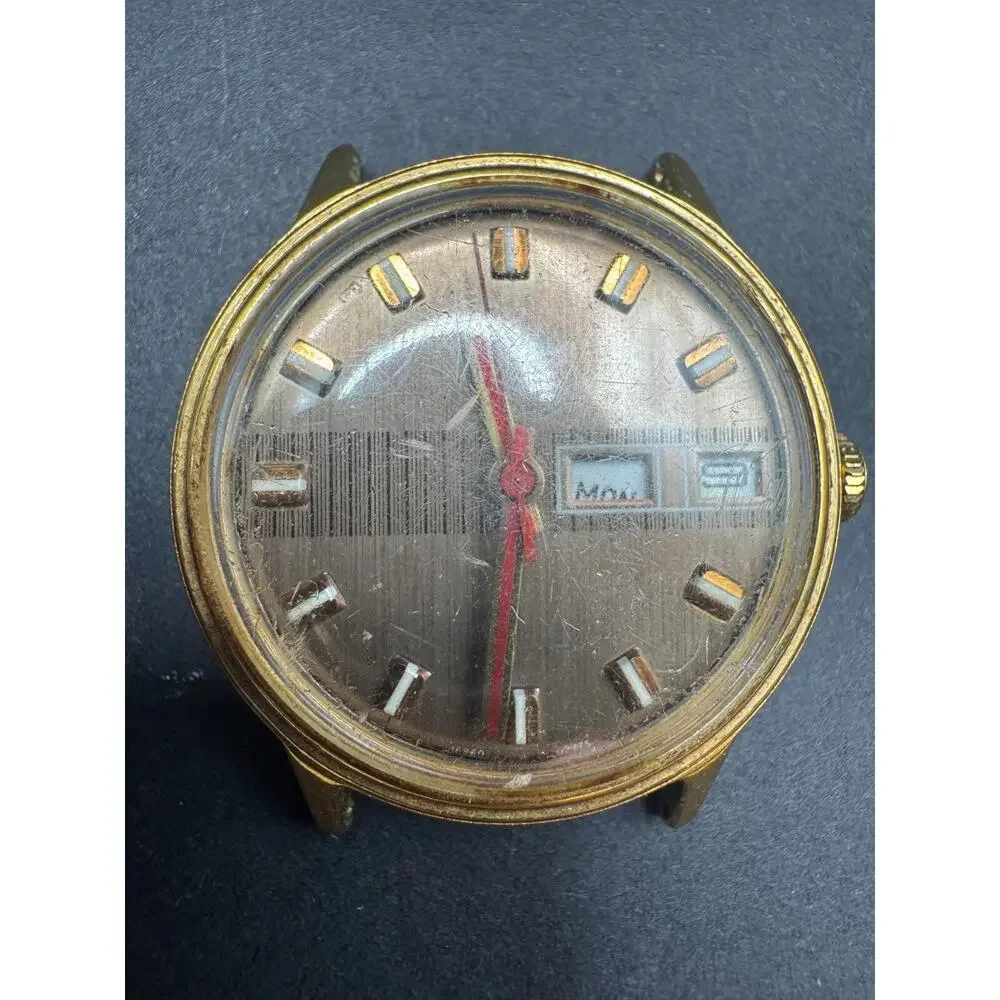 Vintage Timex Mercury Men Gold Tone Day Date Watch Manual Wind No Band
